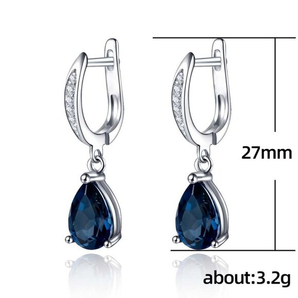 💞 925 Silver Plated Blue Crystal Water Drop Shaped Earrings, FB16FA1159 - Picture 4 of 4